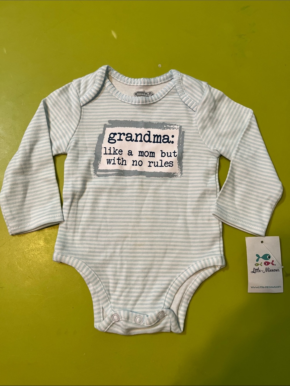 Mud Pie Light Blue & White Striped 'Grandma' Graphic One-Piece 0-6M NWT